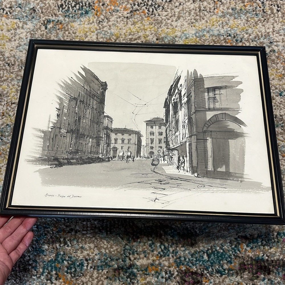 Urban Sketch Art Paint Brush ‚Piazza del Duomo Firenze‘, signed